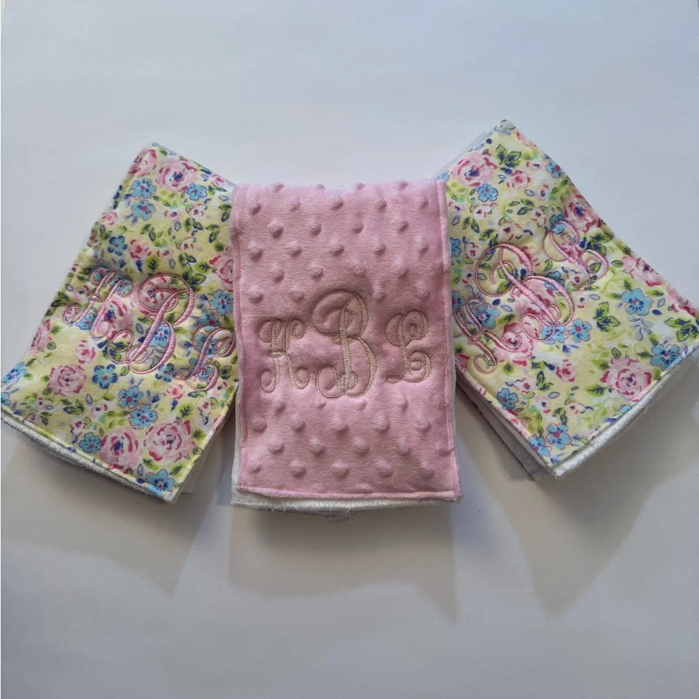 Three Monogrammed Burp Cloths Personalized NEW Made to Order